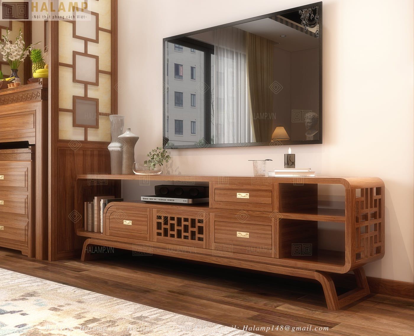  Mẫu kệ ti vi gỗ phòng khách chung cư Halamp KTV006 