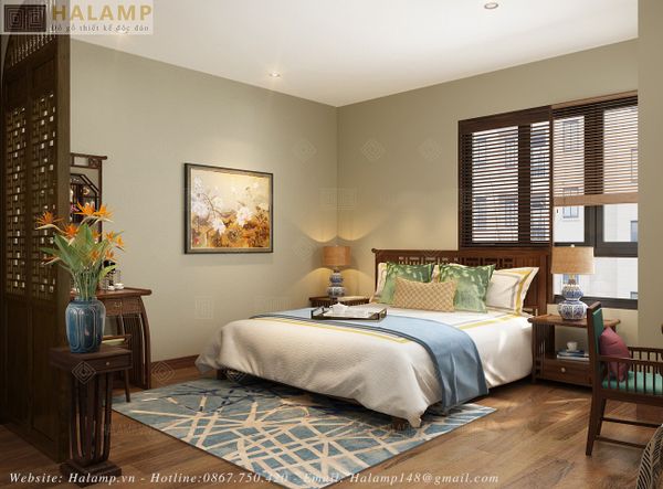  Mẫu giường ngủ gỗ tự nhiên hiện đại Halamp 02 