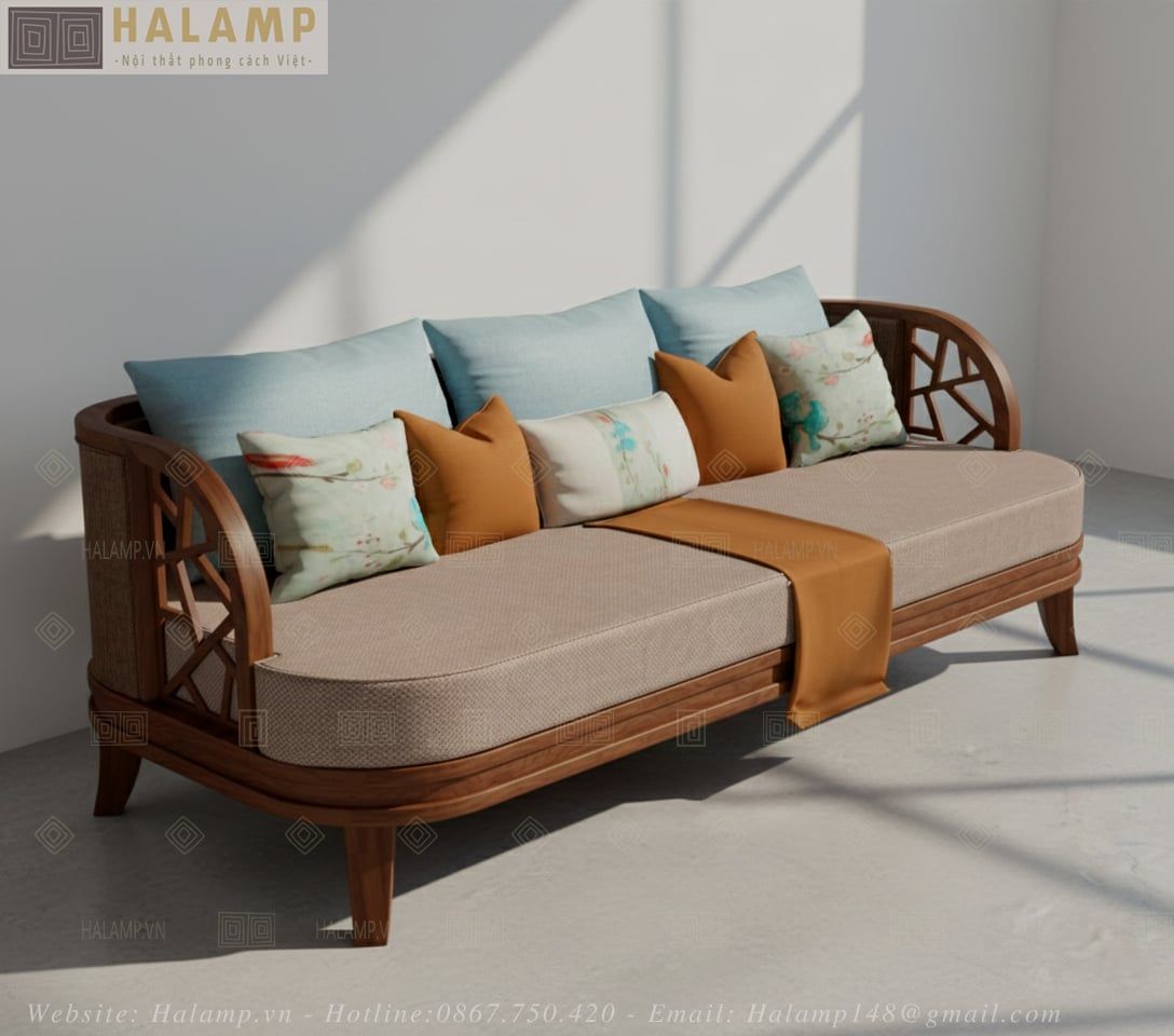  sofa gỗ cho phòng khách chung cư nhỏ Halamp SF010 