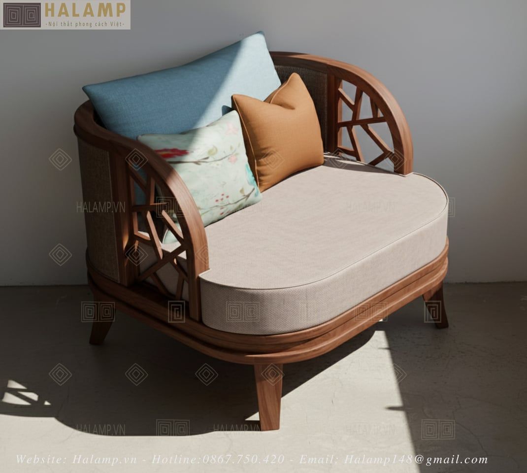  sofa gỗ cho phòng khách chung cư nhỏ Halamp SF010 