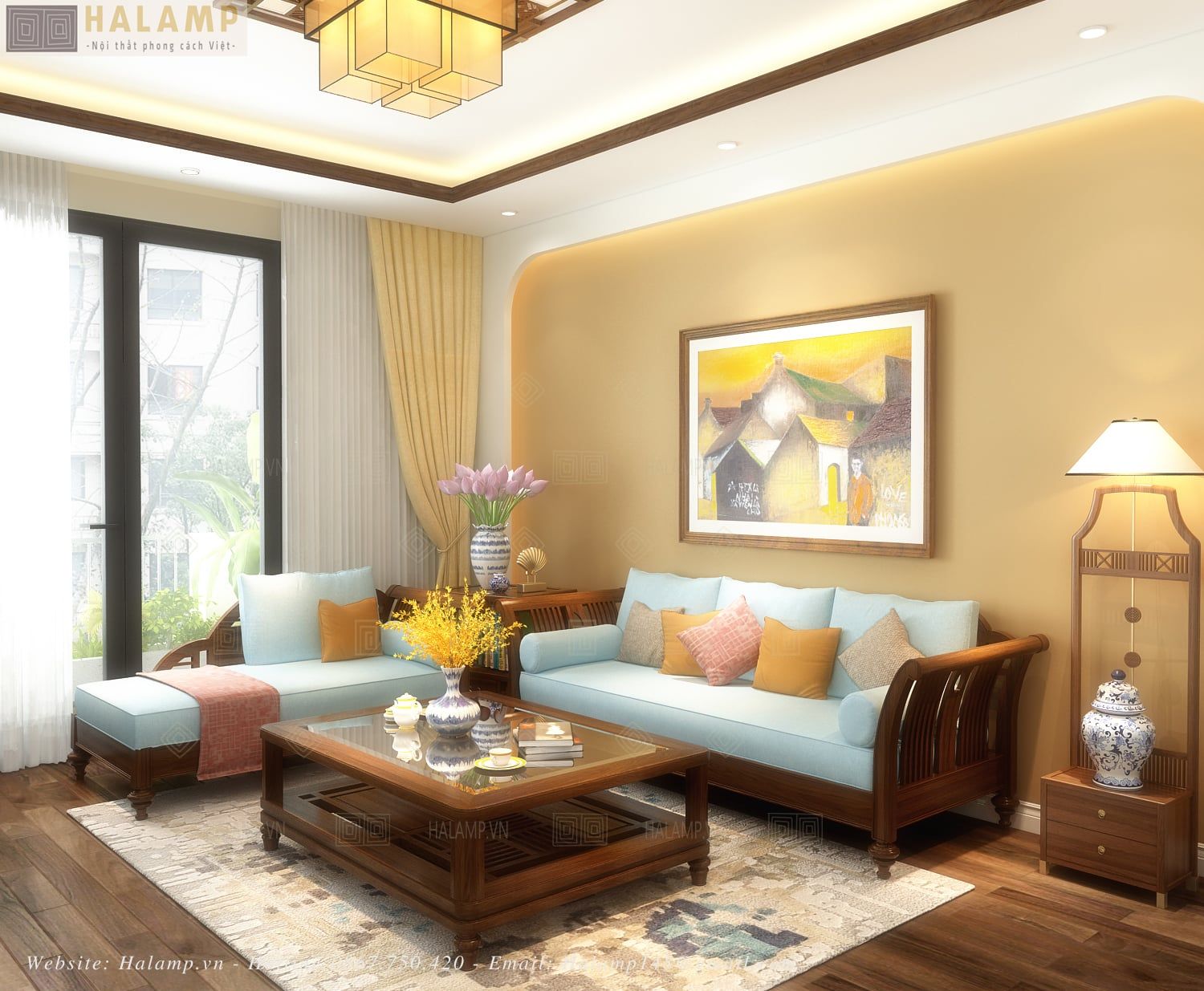  Sofa phong cách Việt hoa Sen Halamp SF026 