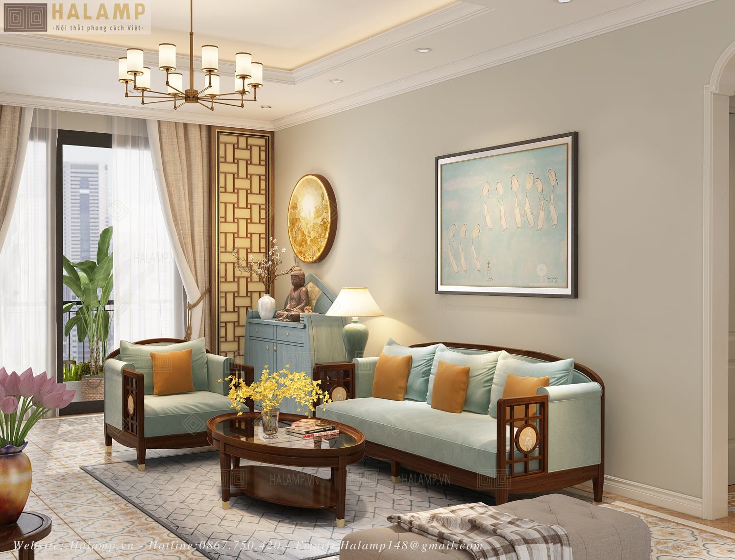  Thiết kế sofa phong cách indochine Halamp SF024 