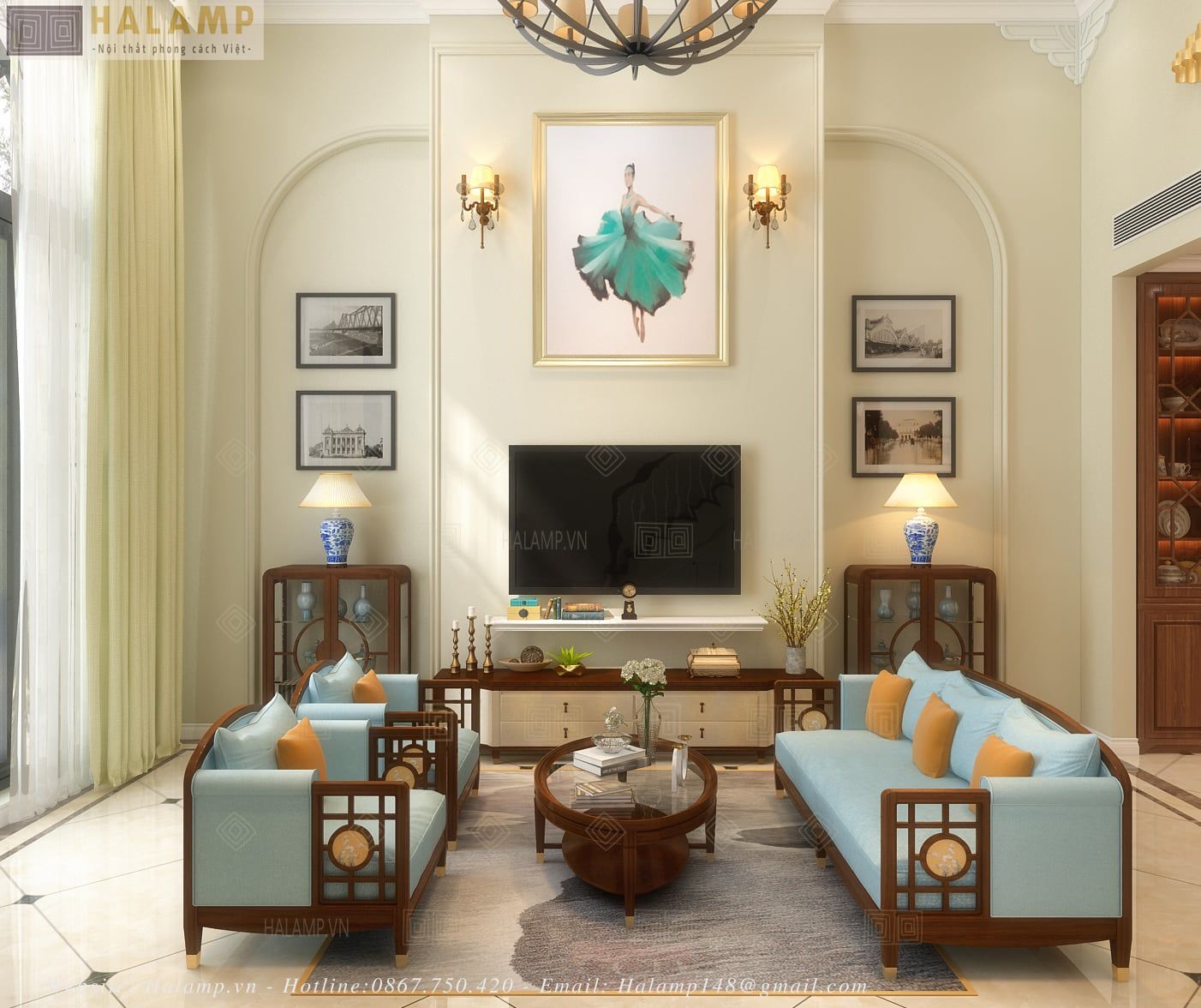  Thiết kế sofa phong cách indochine Halamp SF024 