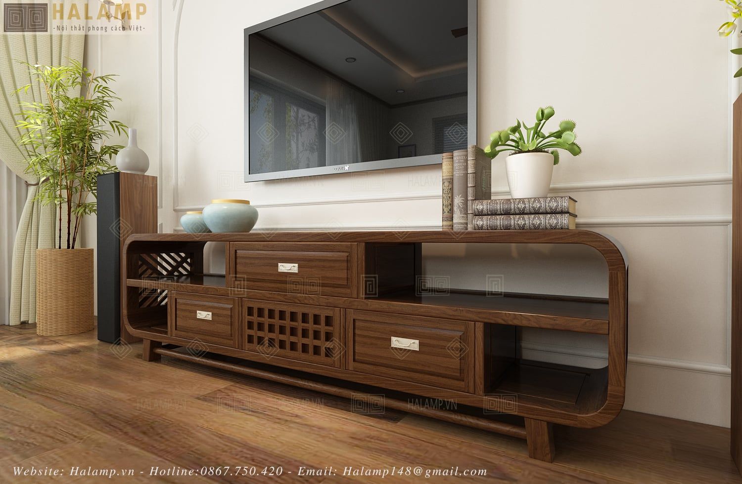  Kệ ti vi phòng khách gỗ Việt Halamp KTV002 