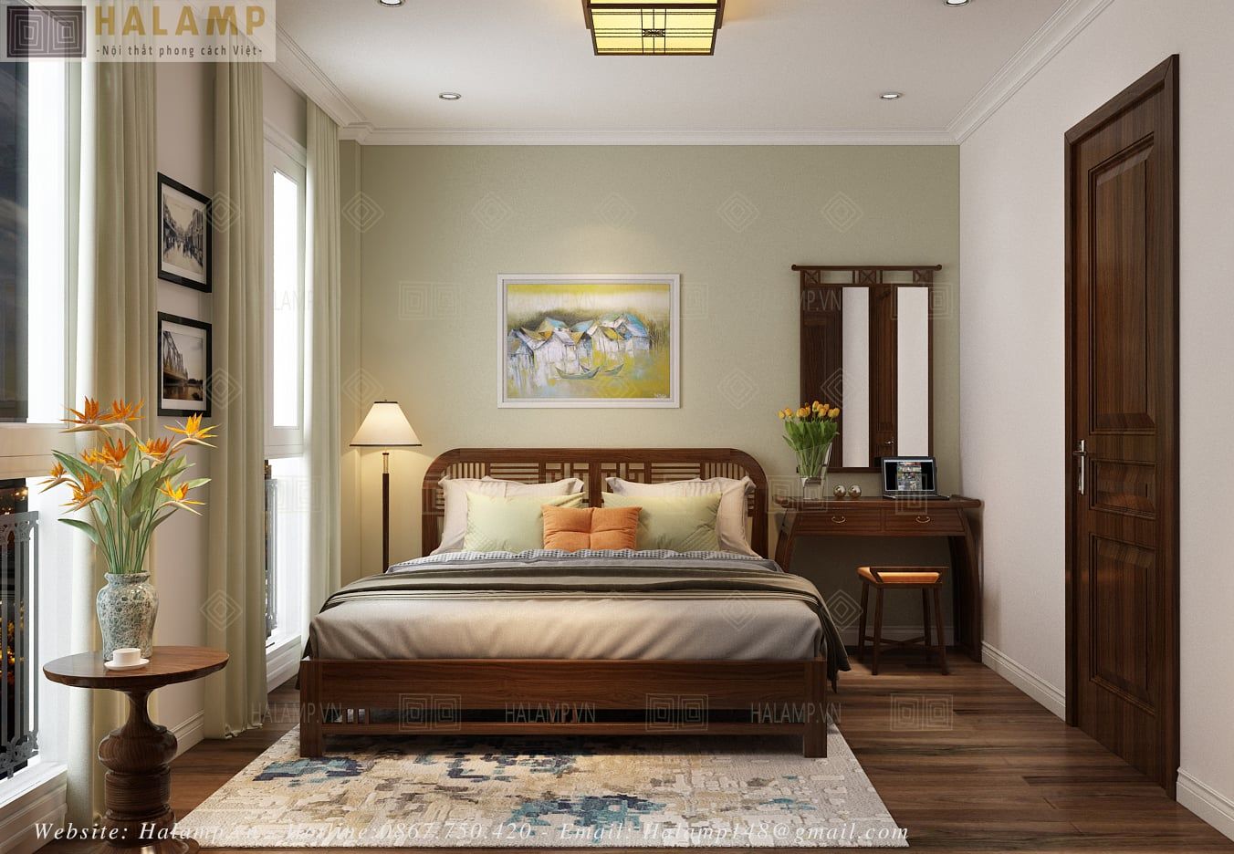  Mẫu giường ngủ gỗ Sồi tự nhiên Halamp 04S 