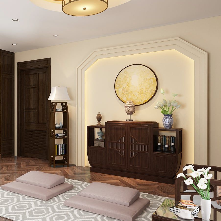  Tủ Đặt Tượng Phật Gỗ Tự Nhiên Phong Cách Việt Đương Đại TT001 