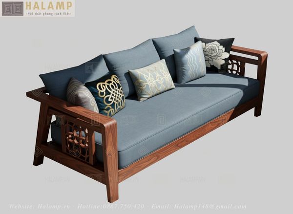 sofa băng dài gỗ việt hiện đại