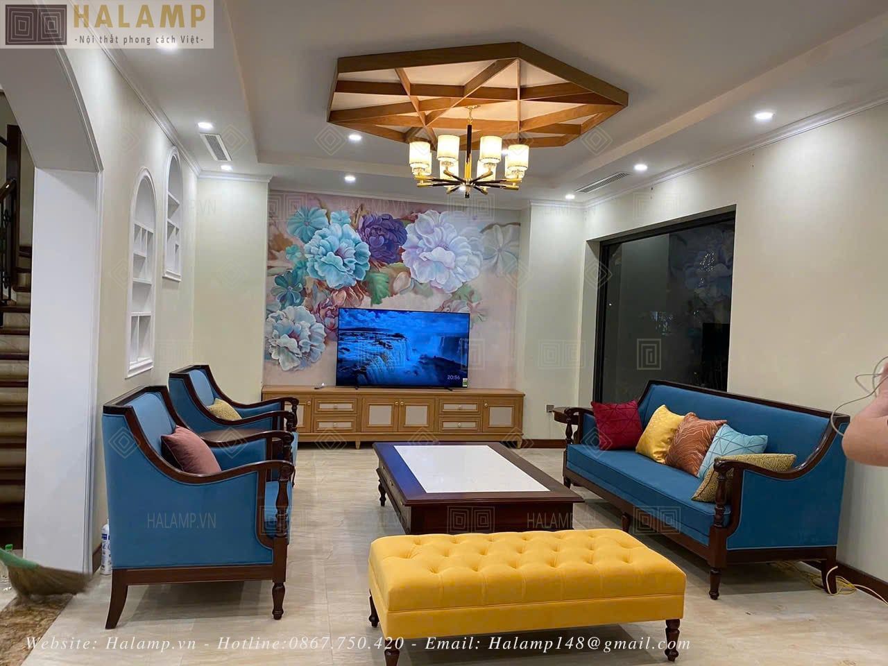  Mẫu sofa gỗ indochine cổ điển Halamp SF022 