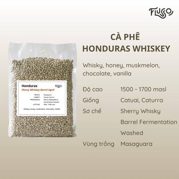  Cà phê nhân xanh Honduras Sherry Whiskey Barrel Aged 