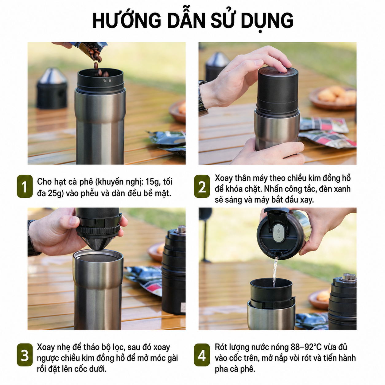 Hướng dẫn sử dụng bộ xay pha pour-over NICOH NK-B07 bằng tiếng Việt