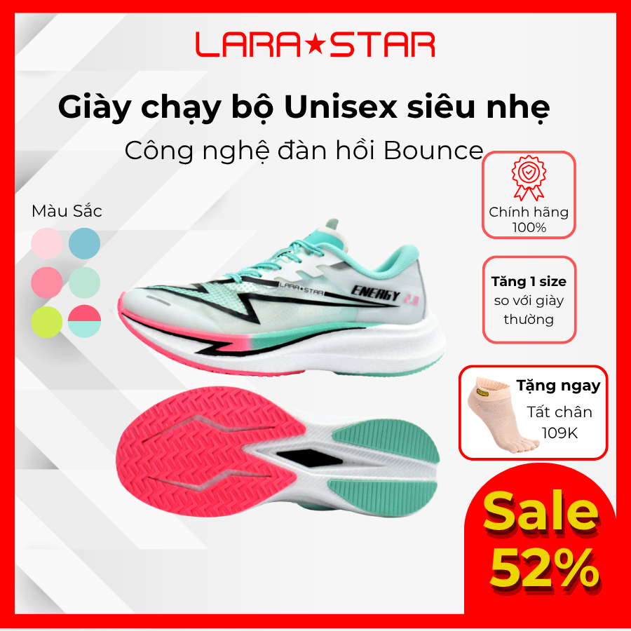  [GIÁ TỐT] Giày Chạy Bộ Thể Thao Lara Star Energy 2.0 LS1037 Siêu Nhẹ,Thoáng Khí, Tấm Đẩy PeBax 