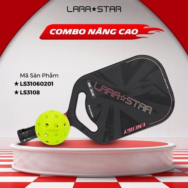  Combo Vợt + Bóng Pickleball Lara Star siêu nhẹ 220G, sợi thủy tinh/carbon dày 11-16mm 