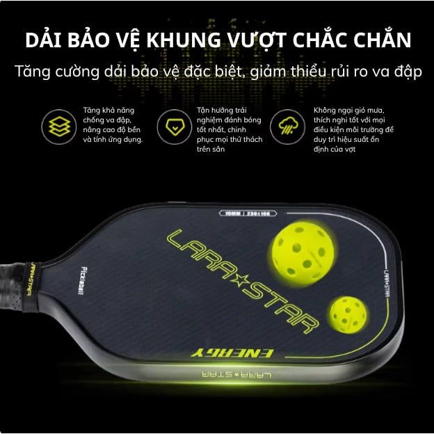  Combo Vợt + Bóng Pickleball Lara Star siêu nhẹ 220G, sợi thủy tinh/carbon dày 11-16mm 