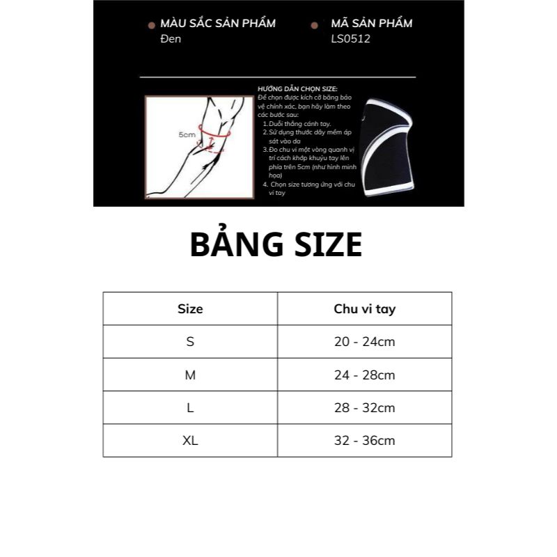  LS0512 - BĂNG BẢO VỆ KHUỶU TAY TOÀN DIỆN 