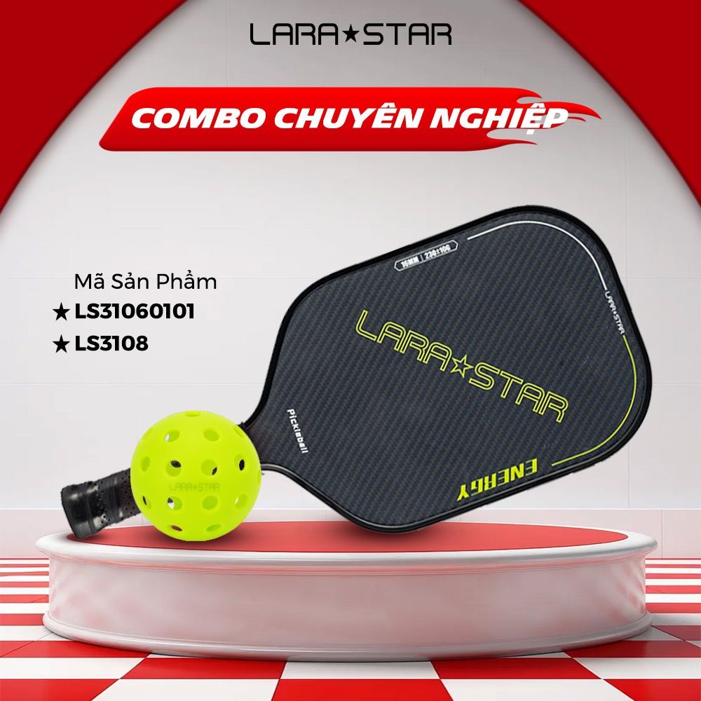  Combo Vợt + Bóng Pickleball Lara Star siêu nhẹ 220G, sợi thủy tinh/carbon dày 11-16mm 