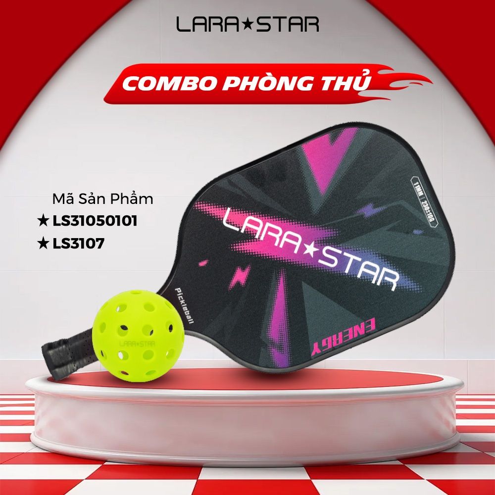  Combo Vợt + Bóng Pickleball Lara Star siêu nhẹ 220G, sợi thủy tinh/carbon dày 11-16mm 