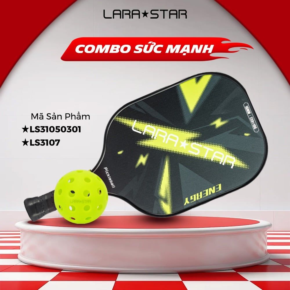  Combo Vợt + Bóng Pickleball Lara Star siêu nhẹ 220G, sợi thủy tinh/carbon dày 11-16mm 