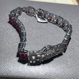  Lắc tay ruby Nam Phi đính kim cương bạc 925 
