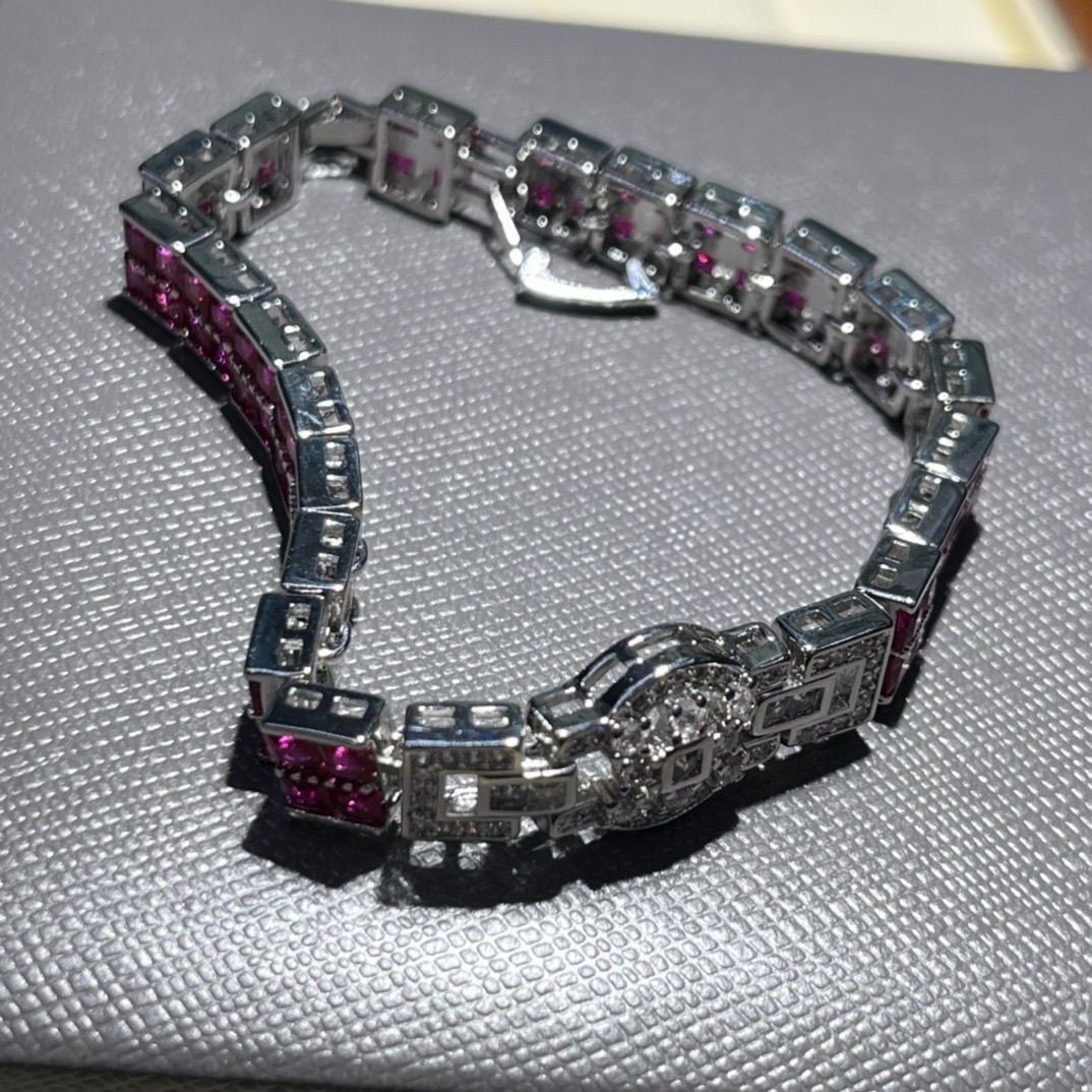  Lắc tay ruby Nam Phi đính kim cương bạc 925 