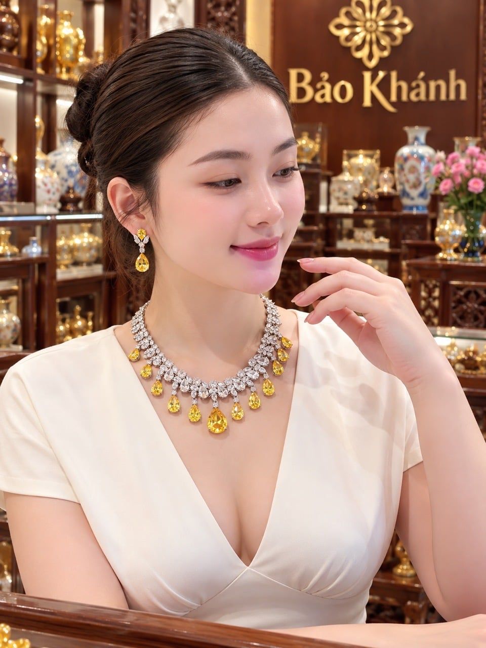  Bộ trang sức đá  quý Nam Phi các màu đính kim cương dây bạc 925 