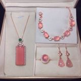  BỘ TRANG SỨC BẠC 925 NẠM CHALCEDONY HỒNG 