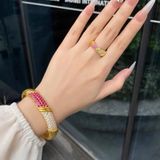  Bộ Trang Sức Nữ Vàng Giả Phong Cách Cổ Điển – Vòng Tay Bản Rộng & Nhẫn Hở, Đính Đá Màu Cao Cấp 
