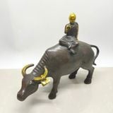  Tượng Đồng Mục Đồng Cưỡi Trâu Hun Nâu đồng vàng nguyên chất BKMECN-10390 