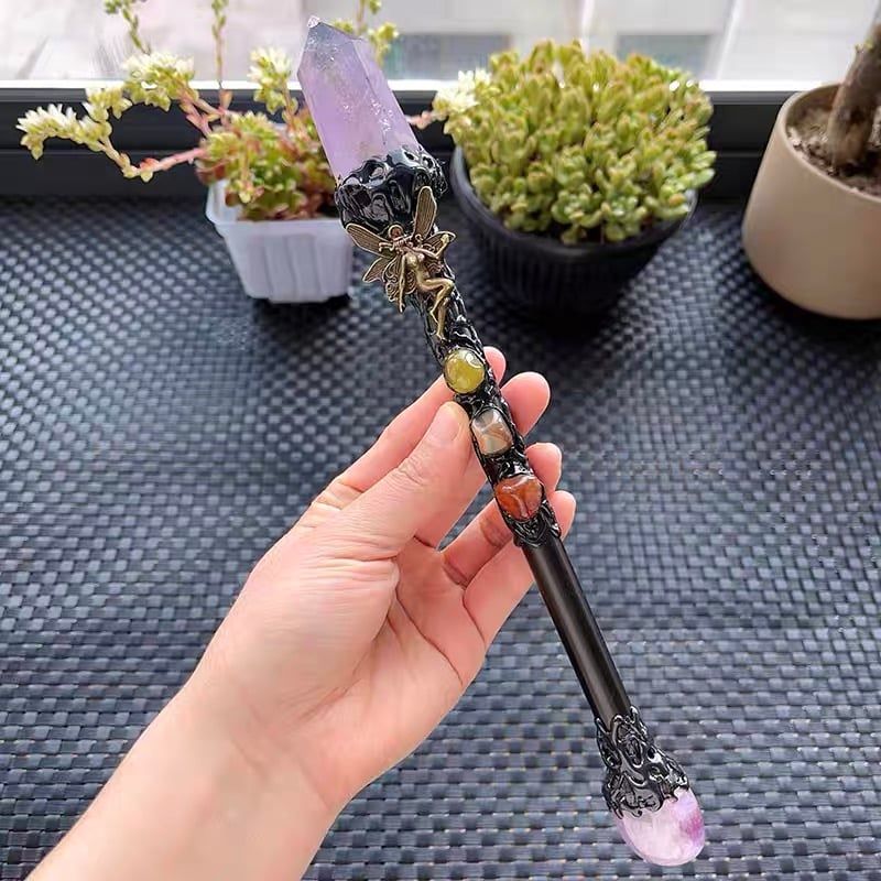  Gậy Quyền Trượng Ma Thuật Thạch Anh Tím Tự Nhiên Đũa Phép Handmade BKSTCN-9660 