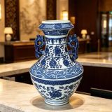  Bình hoa gốm sứ Thanh Hoa vẽ tay hai t-ai họa tiết dây sen 