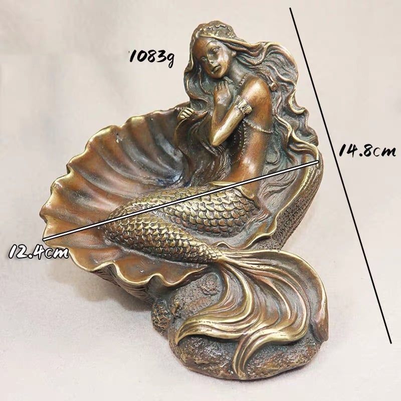  Tượng Nàng Tiên Cá Nằm Trong Vỏ Sò Bằng Đồng Hun Giả Cổ BKMECN-10391 