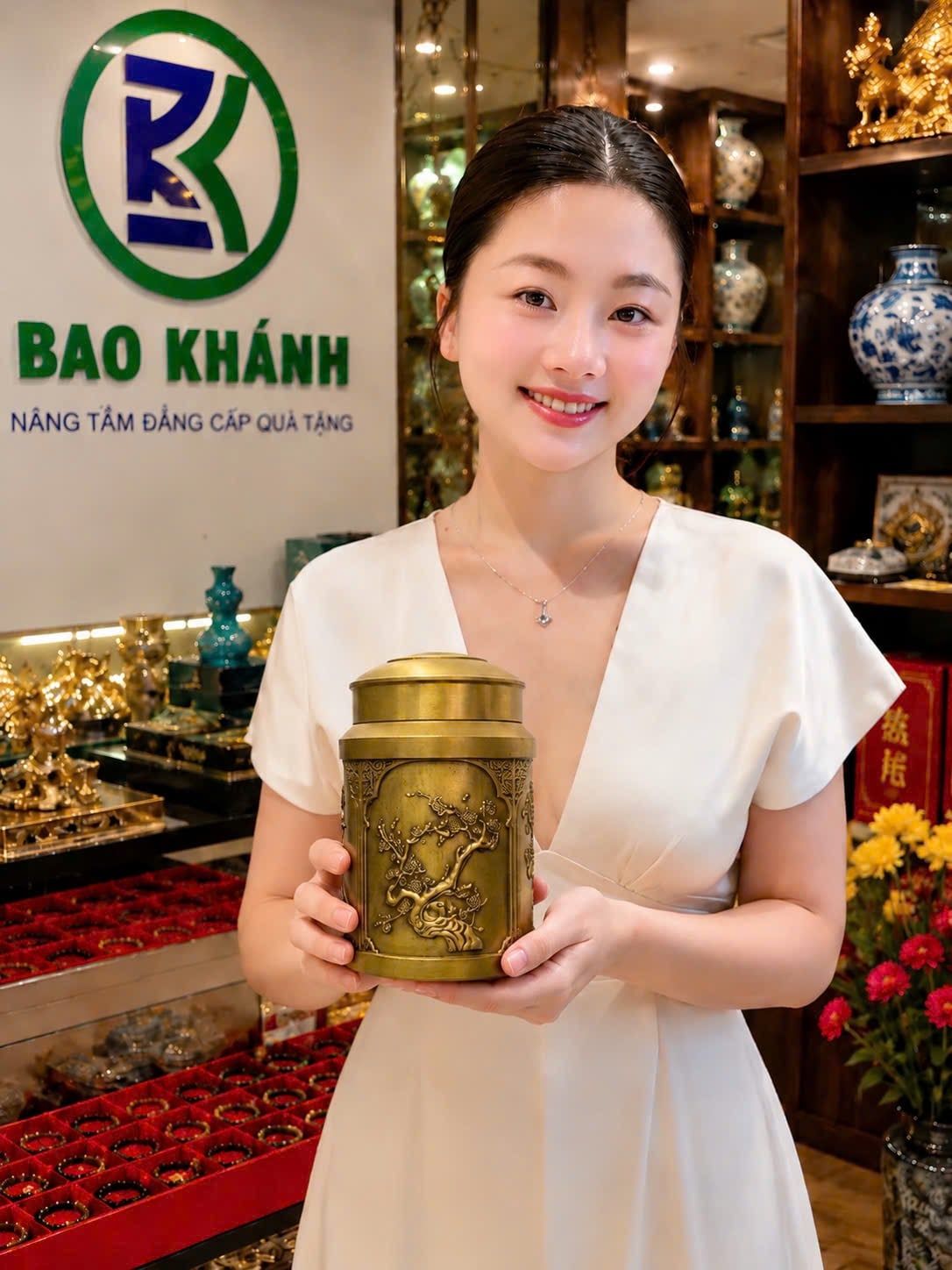  Hũ trà đồng vàng Tùng – Cúc – Trúc – Mai BKMECN-10326 
