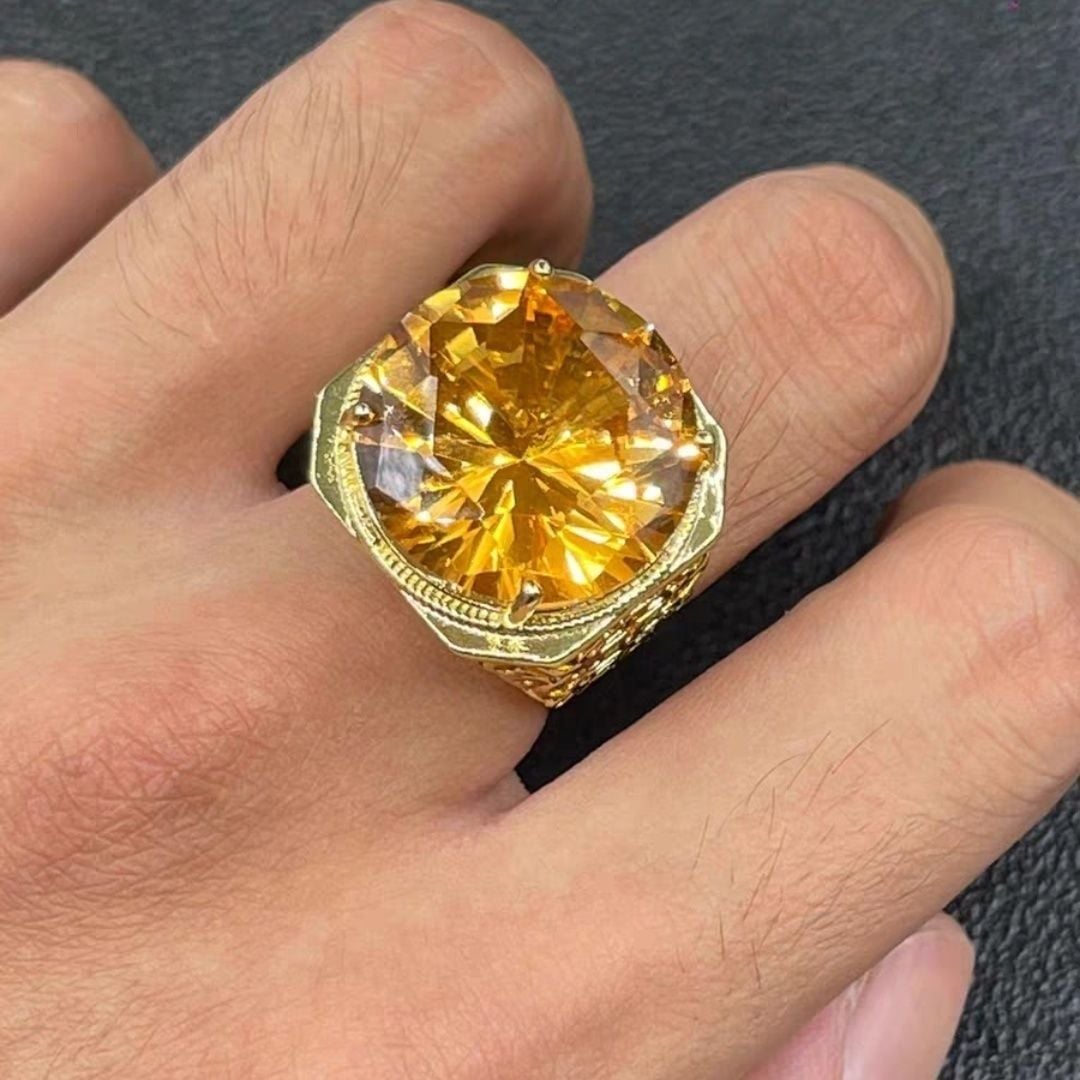  💥 NHẪN NAM TITAN MẠ VÀNG 18K – ĐÍNH ĐÁ NAM PHI MÀU VÀNG 💥 