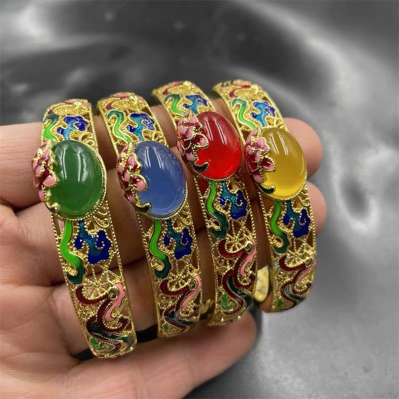  Vòng Tay Kim Loại Mạ Vàng 18K Nghệ Thuật Đính Đá Quý BKJECN-9510 