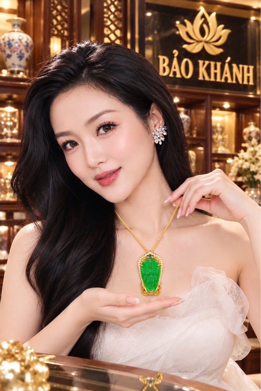  Mặt dây truyền quan âm màu xanh ngọc bích 