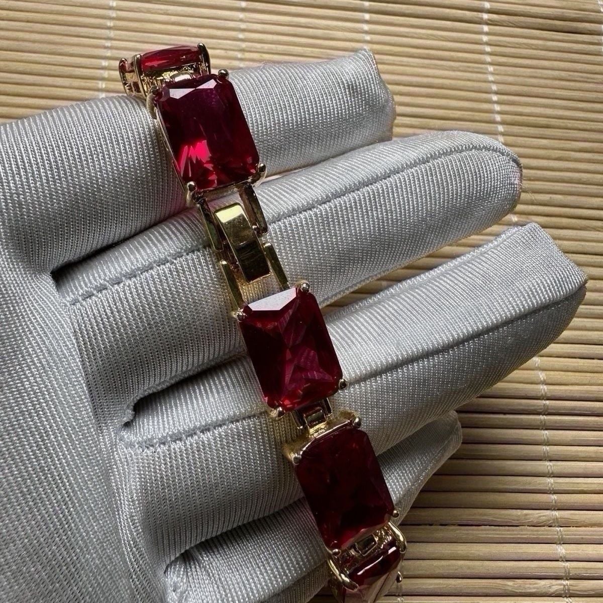  Lắc  tay ruby Nam Phi  Bọc bạc mạ vàng 18 k 