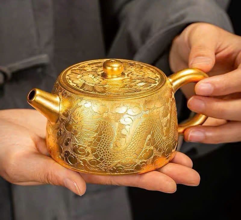  Ấm trà gốm mạ vàng hoạ tiết rồng BKCECN-10592 