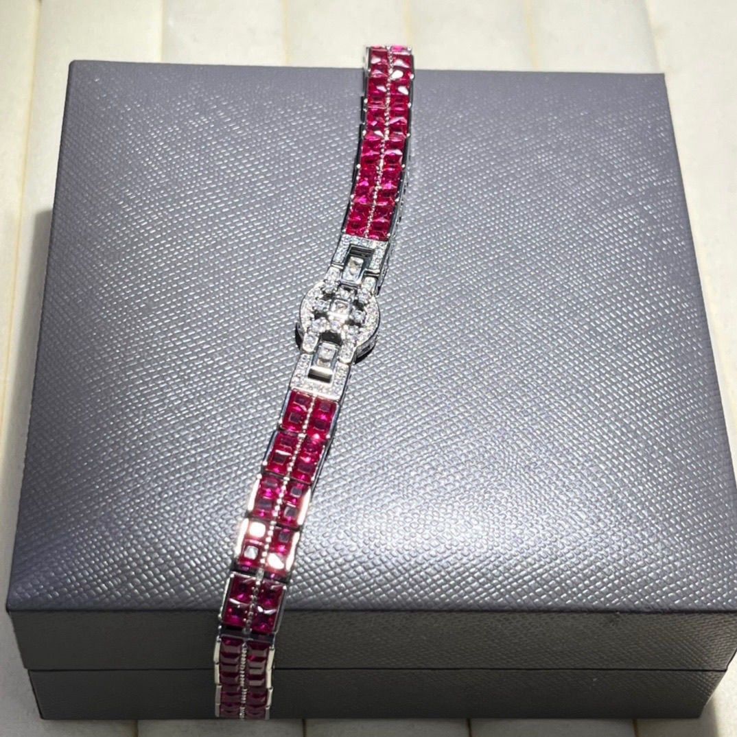  Lắc tay ruby Nam Phi đính kim cương bạc 925 