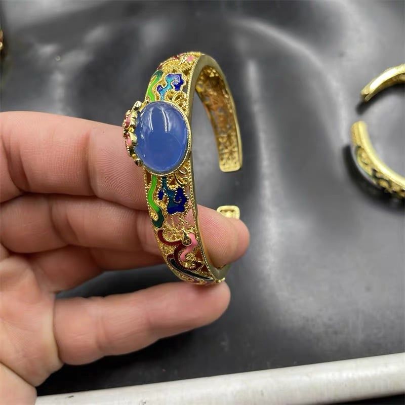  Vòng Tay Kim Loại Mạ Vàng 18K Nghệ Thuật Đính Đá Quý BKJECN-9510 