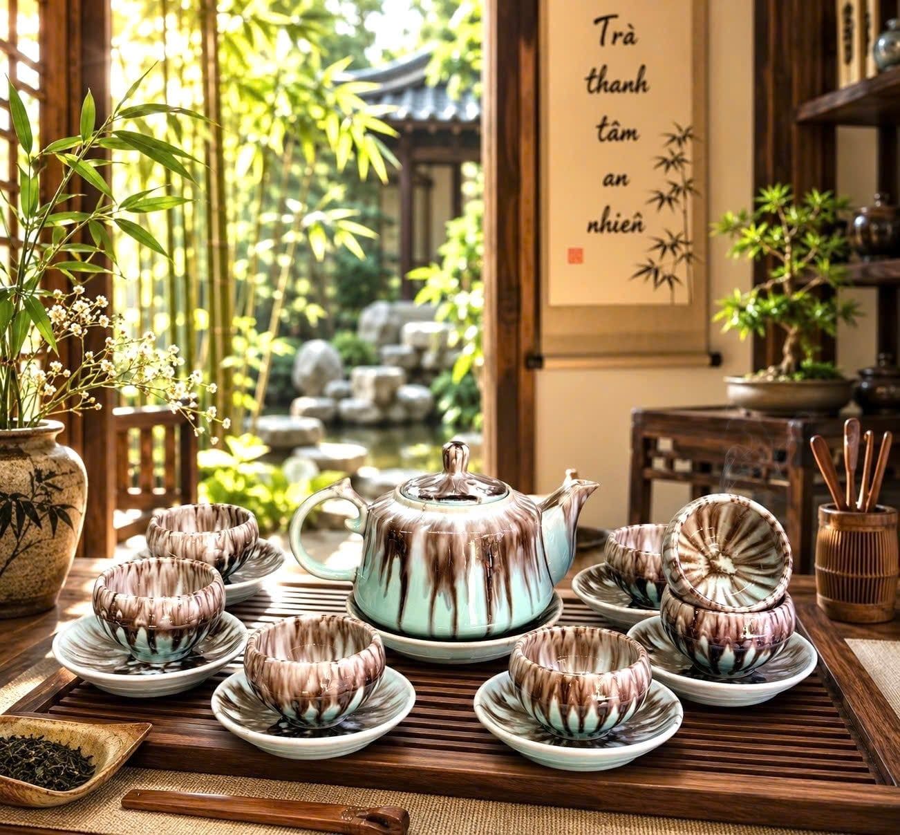  Bộ ấm chén men hỏa biến gốm sứ bát tràng BKCECN-10621 