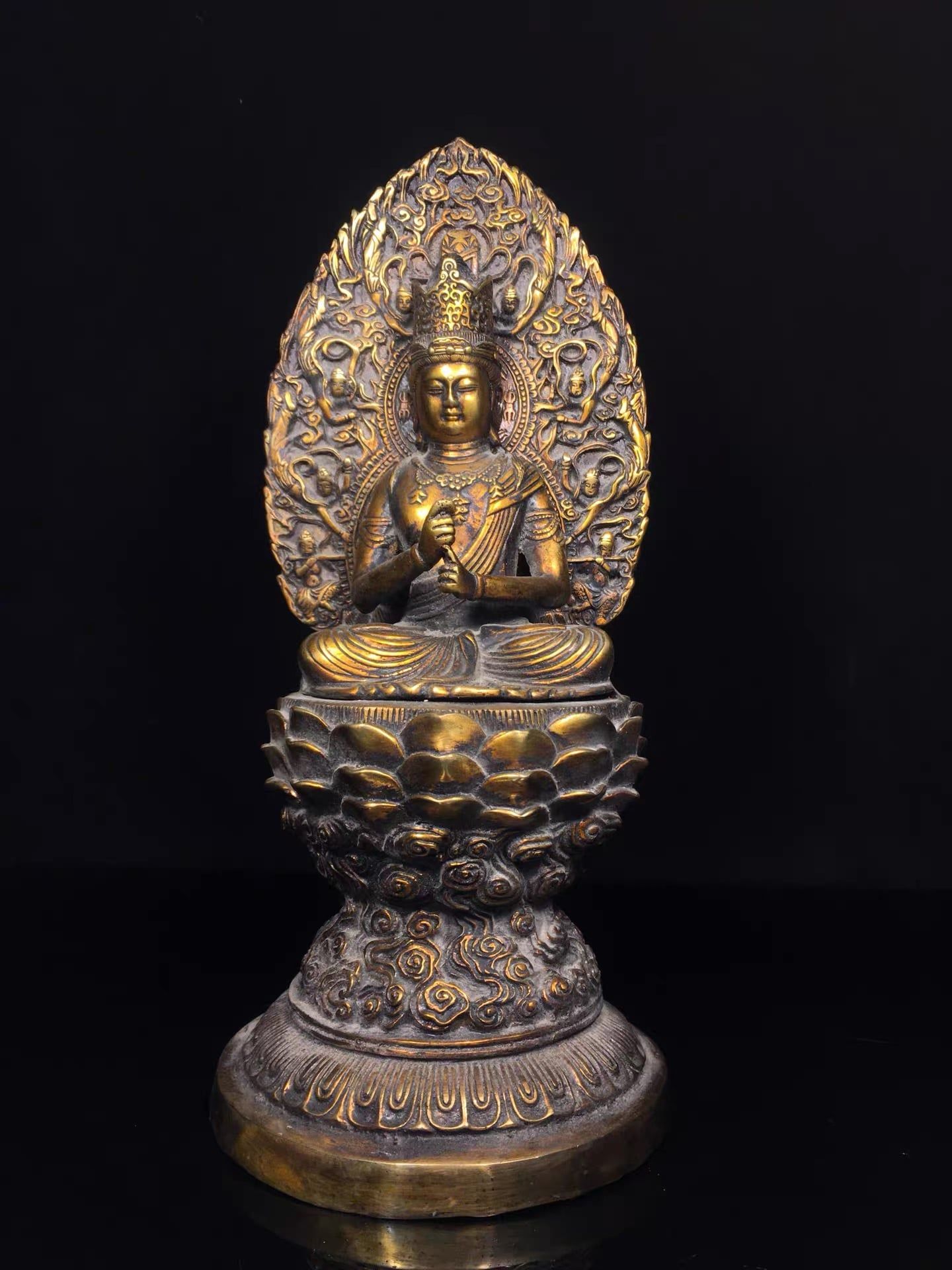  Tượng Phật Đại Nhật Như Lai (Tỳ Lô Giá Na) Bằng Đồng Thau Cao Cấp - Đồ Thờ Cúng, Bày Trí  Phòng Thờ, Bàn Làm Việc  Kt 36* 14 nặng 2,9 kg 