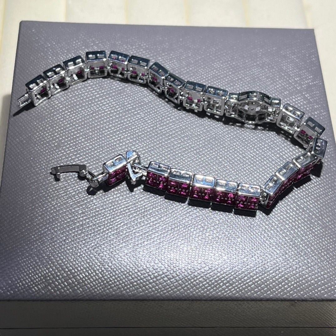  Lắc tay ruby Nam Phi đính kim cương bạc 925 