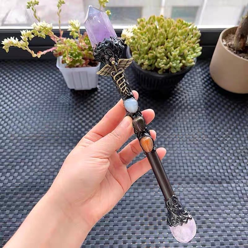  Gậy Quyền Trượng Ma Thuật Thạch Anh Tím Tự Nhiên Đũa Phép Handmade BKSTCN-9660 