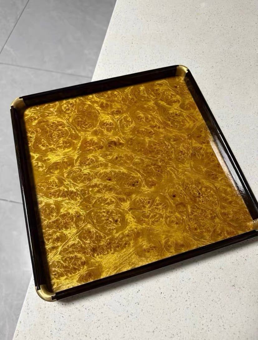  🌳 KHAY TRÀ GỖ MUN KHẢM HOÀNG CHƯƠNG VÂN NU CAO CẤP kt 30* 30 