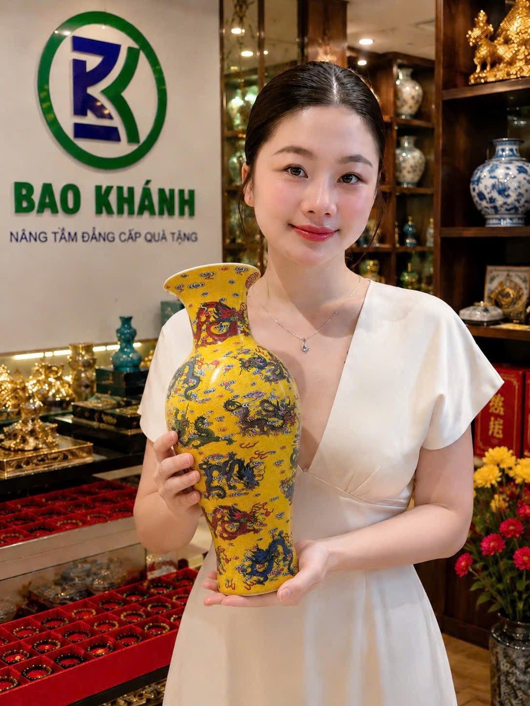  Bình Gốm Rồng màu vàng BKCECN-10586 
