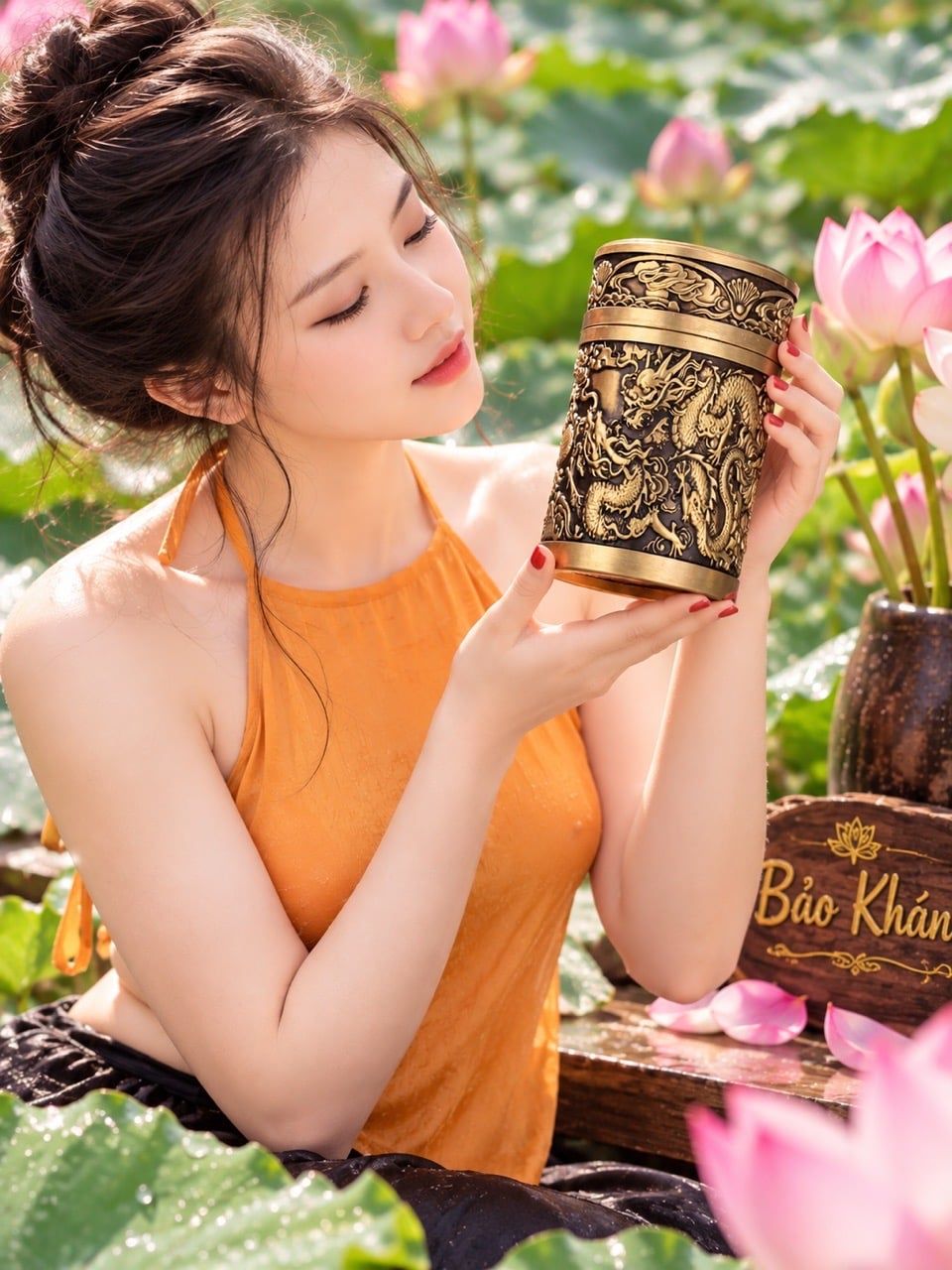  Hũ chè bằng đồng rồng nổi 