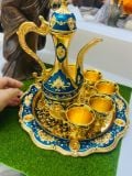  BỘ LY ĐỒNG HOÀNG GIA DÁNG CAO – XANH MẠ VÀNG 18K BKMECN-10372 