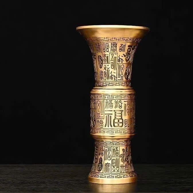  Đôi Lọ Hoa Bằng Đồng Thau Dáng Cổ Khắc Chìm Bách Phúc BKMECN-10195 
