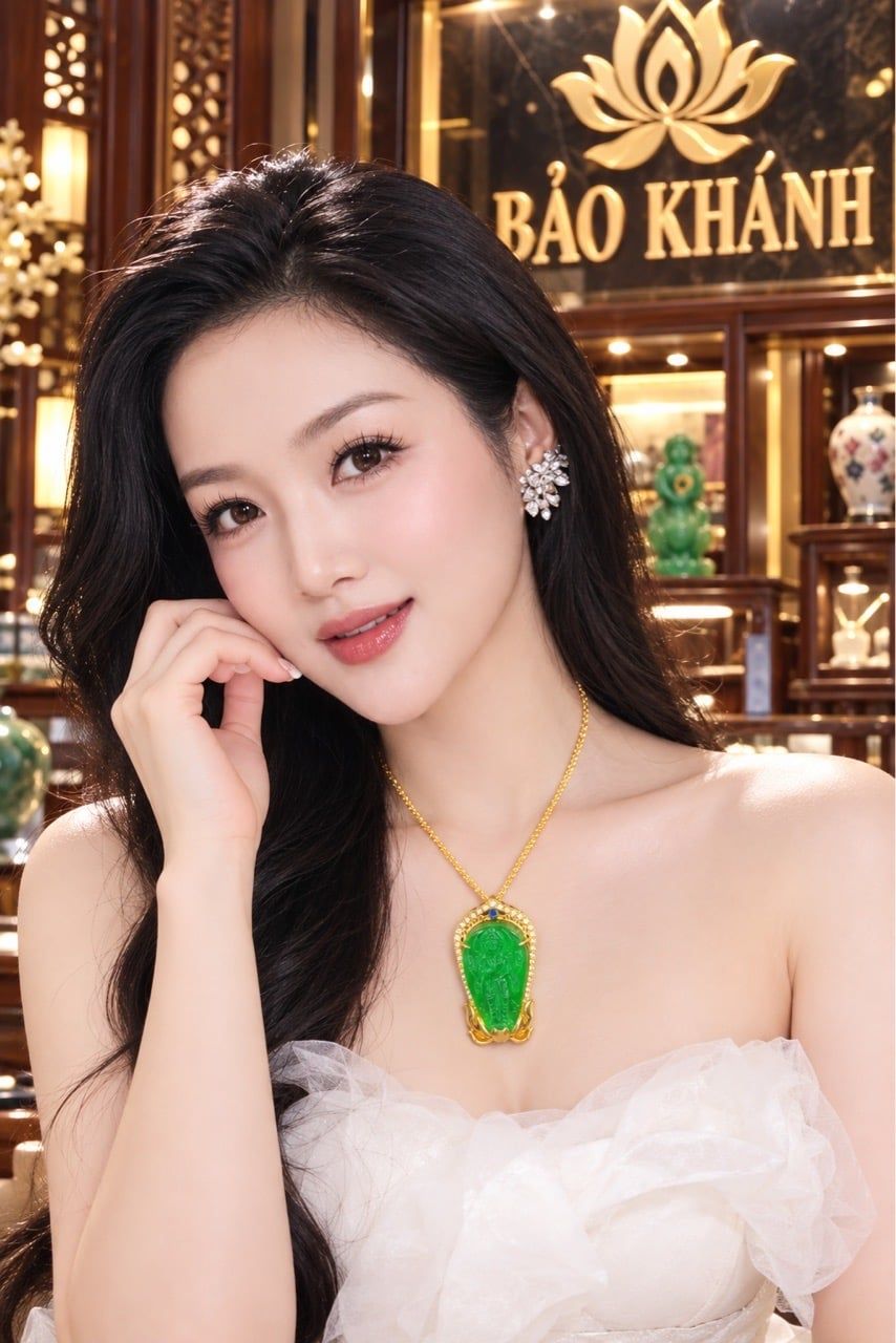  Mặt dây truyền quan âm màu xanh ngọc bích 