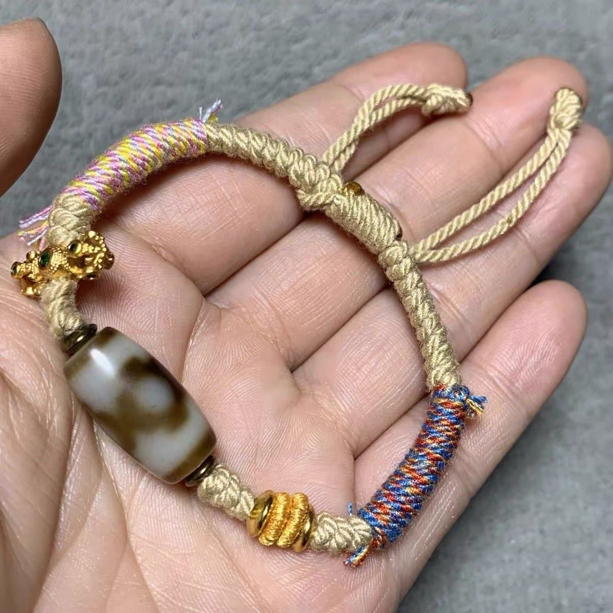  Vòng tay hạt Dzi 3 mắt họa tiết Mandala làm từ đá mã não tự nhiên BKJECN-9499 
