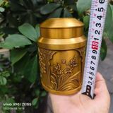  Hũ trà đồng vàng Tùng – Cúc – Trúc – Mai BKMECN-10326 